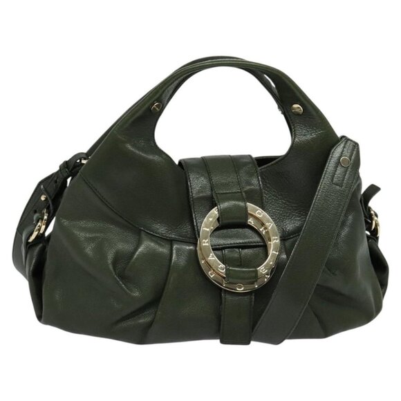 BVLGARI Hand Bag Leather 2way Green Auth 113313
